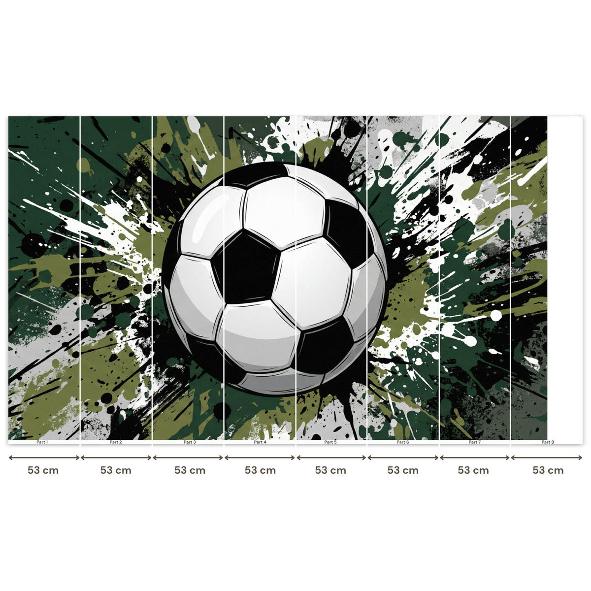 KINDERTAPETE - Fußball - Farbe - Spritzer - Grün - 400x240 cm - Dunkelgrün, Papier (400/240cm) - OnlyWow