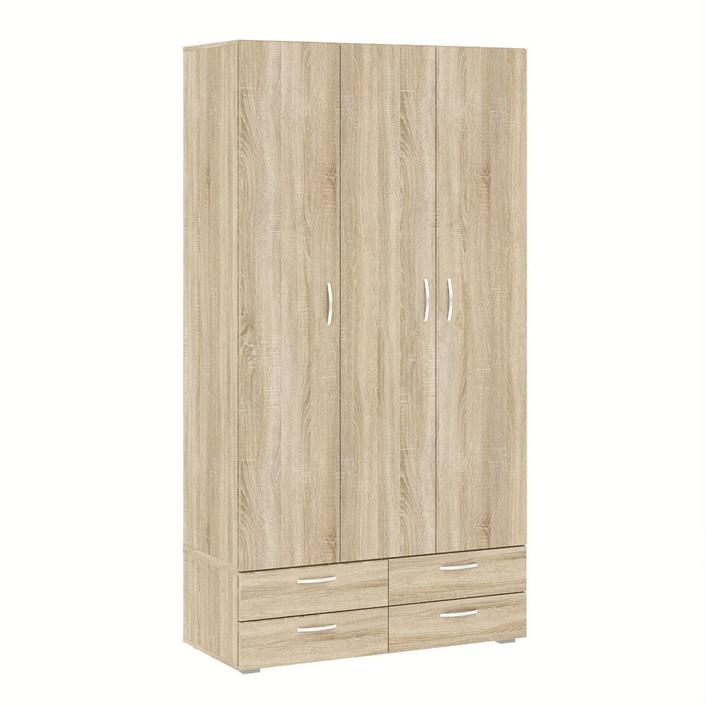 KLEIDERSCHRANK Basic Eiche Sonoma 110,7 / 52 / 214 cm - Silberfarben/Sonoma Eiche, Holz/Holzwerkstoff (110.7/214/52cm) - Feldmann-Wohnen