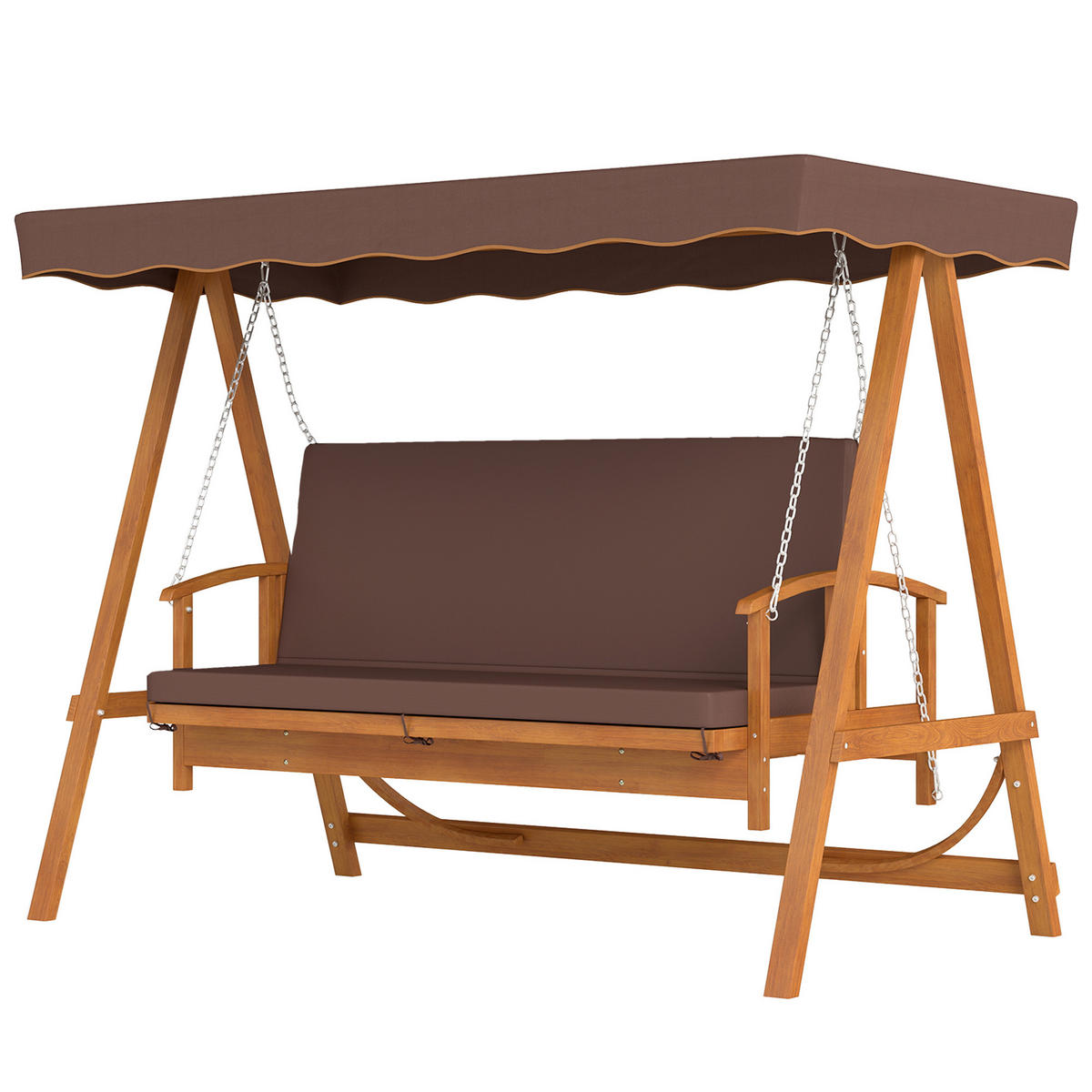 HOLLYWOODSCHAUKEL DE-07043 3-Sitzer, Echtholz, mit Liegefunktion Braun - Braun, Holz (236/181/130cm) - ComfortXL