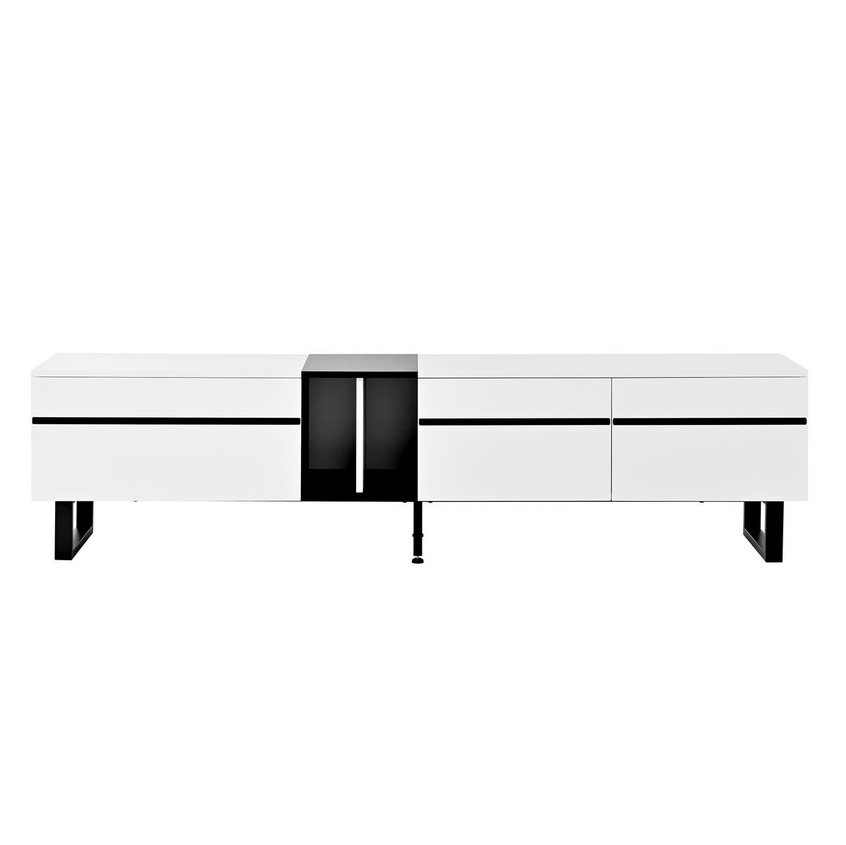 TV-LOWBOARD aus Spanplatte 180x38x45 cm Weiß mit Klappfach, offenen Fächern und verstellbaren Füßen - Weiß, Holzwerkstoff (180/45/38cm) - Modfu
