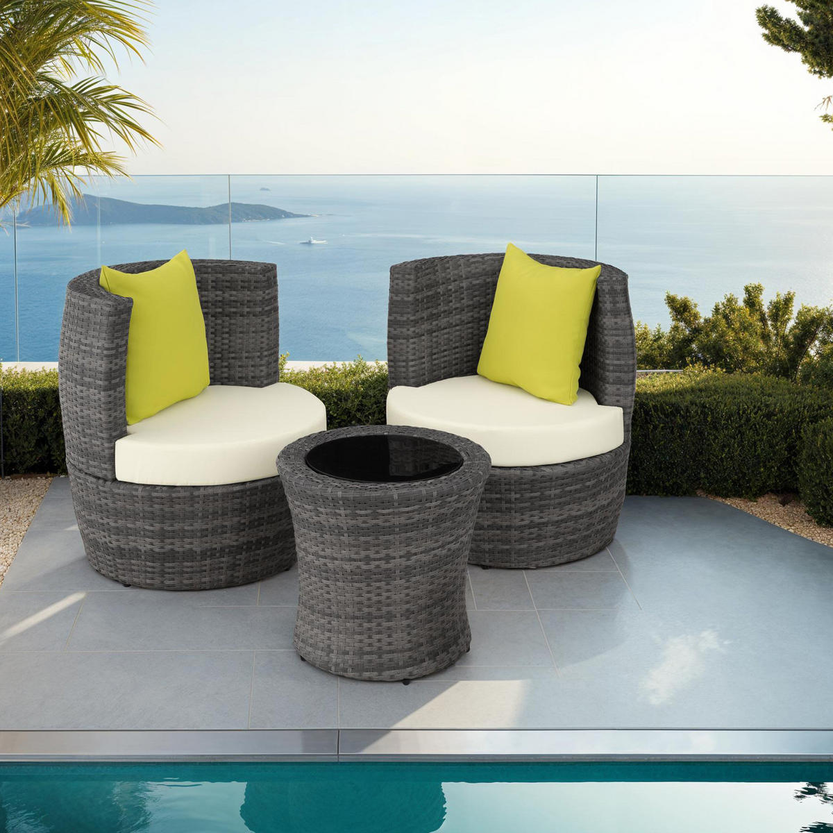 RATTAN SITZGRUPPE Nizza,stapelbar,grau - Grau, Kunststoff - tectake