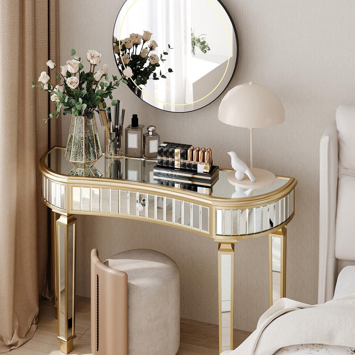 KONSOLENTISCH 120/38/78 cm Gold Silber aus Glas MDF mit Schublade - Goldfarben, Holzwerkstoff (120/38/78cm) - OKWISH