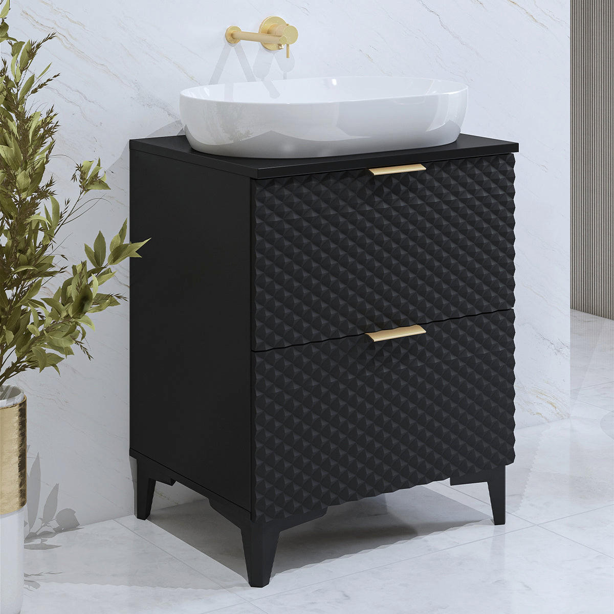 WASCHTISCHUNTERSCHRANK 60.4cm Cléa Schwarz - Schwarz, Holzwerkstoff (60.4/62.6/48.5cm) - Petits-meubles