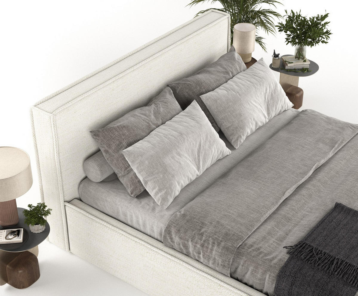 POLSTERBETT Sato mit Stauraum 200/200 cm Creme im Modesto Stoff - Creme/Schwarz, Holz/Holzwerkstoff (200/200cm) - AltaBeds