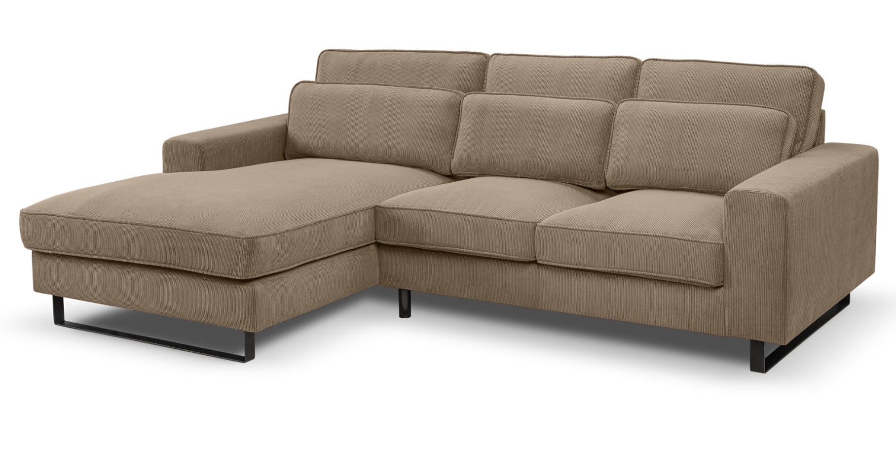 SOFA braun Cord 276 cm, Ecksofa 4-Sitzer, L-Sofa Ottomane links - Schwarz/Braun, Holz/Textil (276/183cm) - Inn.Furn