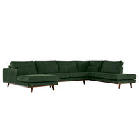 WOHNLANDSCHAFT mit Longchair - Dunkelgrün/Buchefarben, Buchenholz/Textil (371/81/219cm) - home24