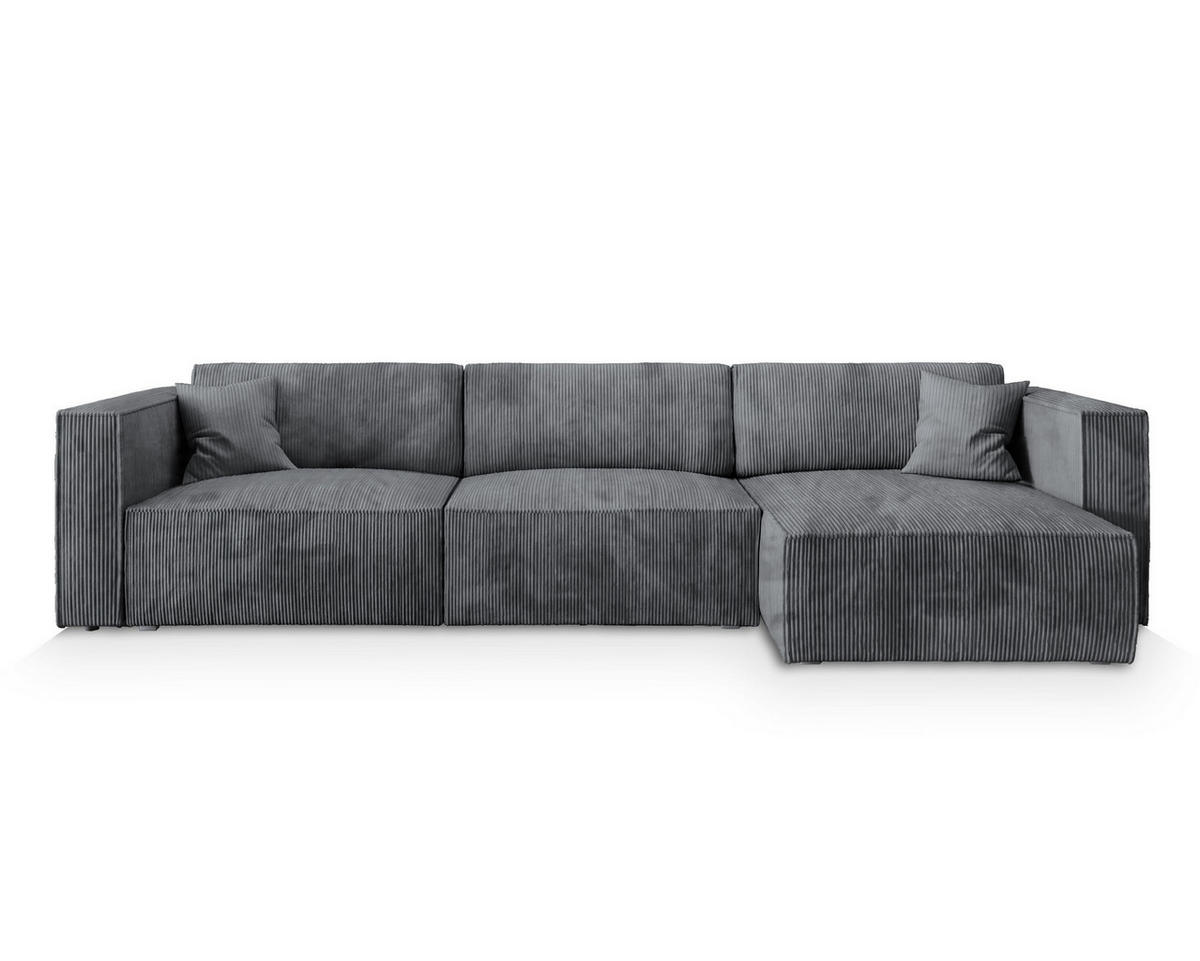 ECKSOFA TOLMO P Grau Kordstoff mit Schlaffunktion - Grau, Holz (347/148cm) - MASSENO