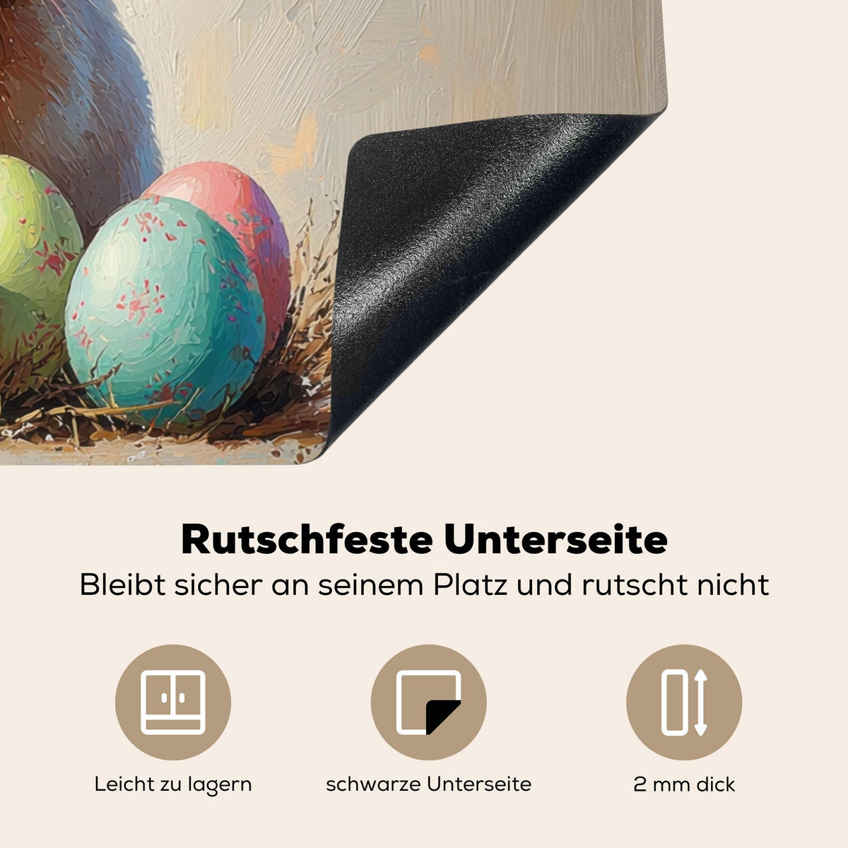 HERDABDECKPLATTE Osterhase - Pastell - Eier Herdabdeckung Induktionsfeld 75x52 cm - Beige, Kunststoff (75/52/0.2cm) - MuchoWow