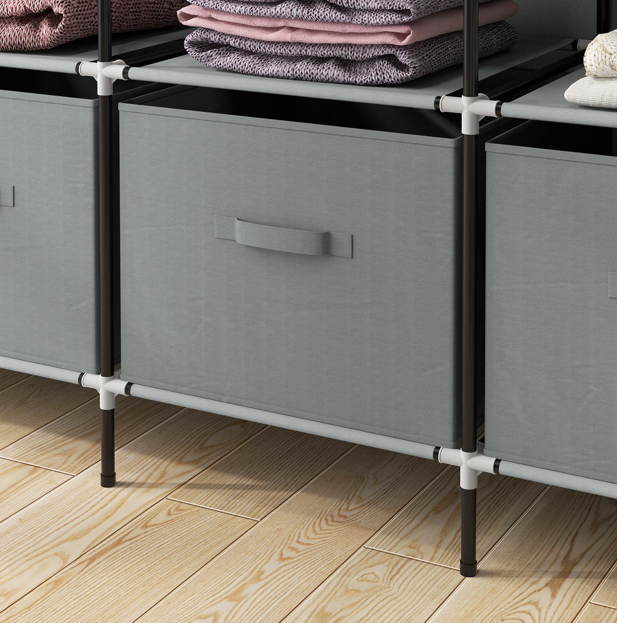 KLEIDERSCHRANK 42,5/166/169,5 cm dunkelgrau aus Stahl mit 2 Kleiderstangen und 4 Schubladen - Dunkelgrau, Metall (42.5/169.5/166cm) - OKWISH