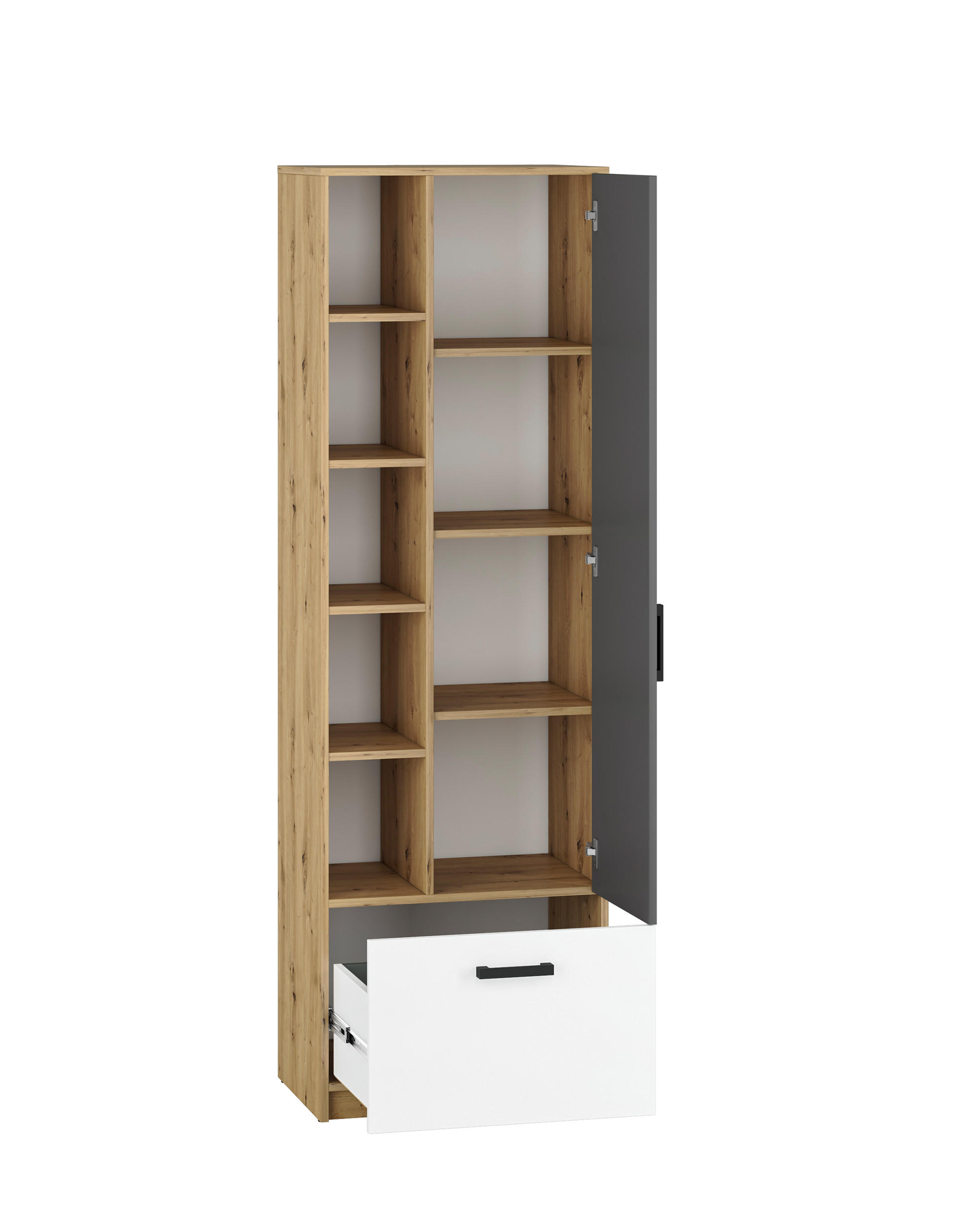 BÜCHERREGAL Fini Artisan Eiche / weiß / anthrazit 60 / 42 / 191cm - Anthrazit/Braun, Holz/Holzwerkstoff (60/191/42cm) - Feldmann-Wohnen