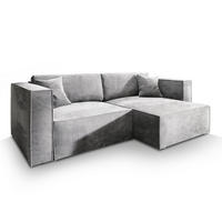 ECKSOFA NERIO M Hellgrau Velours-Stoff mit Schlaffunktion - Hellgrau, Holz (245/148cm) - MASSENO