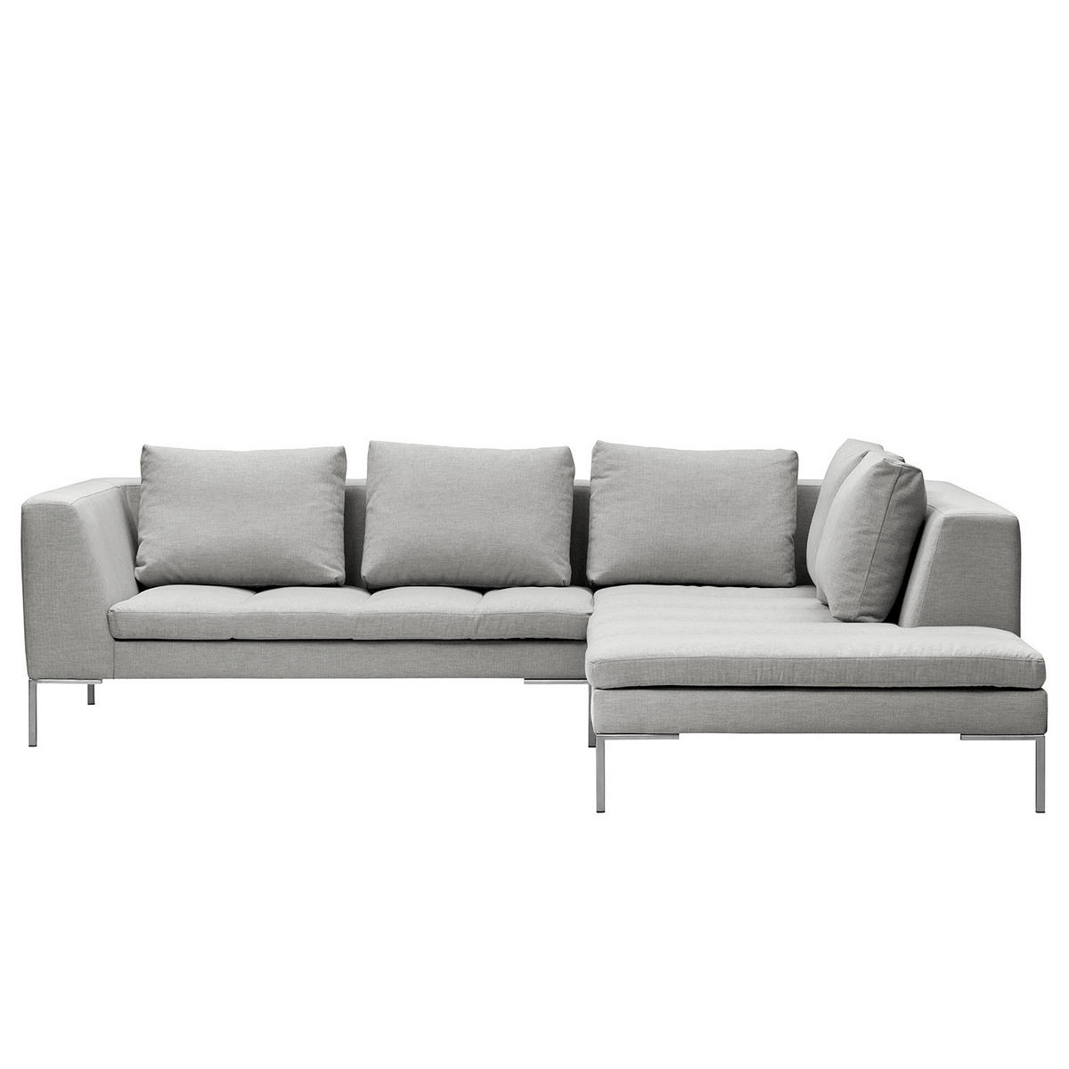 ECKSOFA mit Ottomane - Chromfarben/Hellgrau, Textil/Metall (255/230cm) - home24
