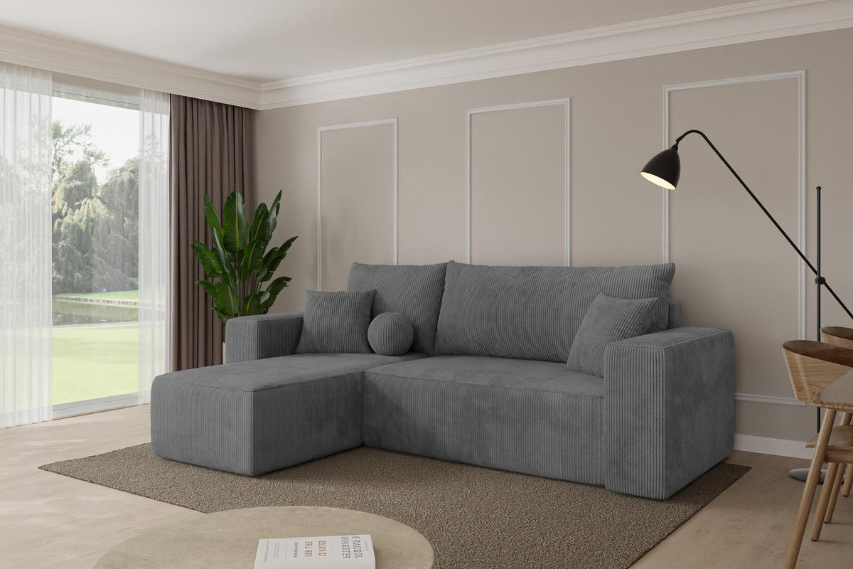 ROHOVÁ SEDAČKA s funkcí spaní, otoman vlevo SENO-L 249x139x85 tmavě šedá manšestr - černá/tmavě šedá, kompozitní dřevo/textil (249/139cm) - ALTDECOR