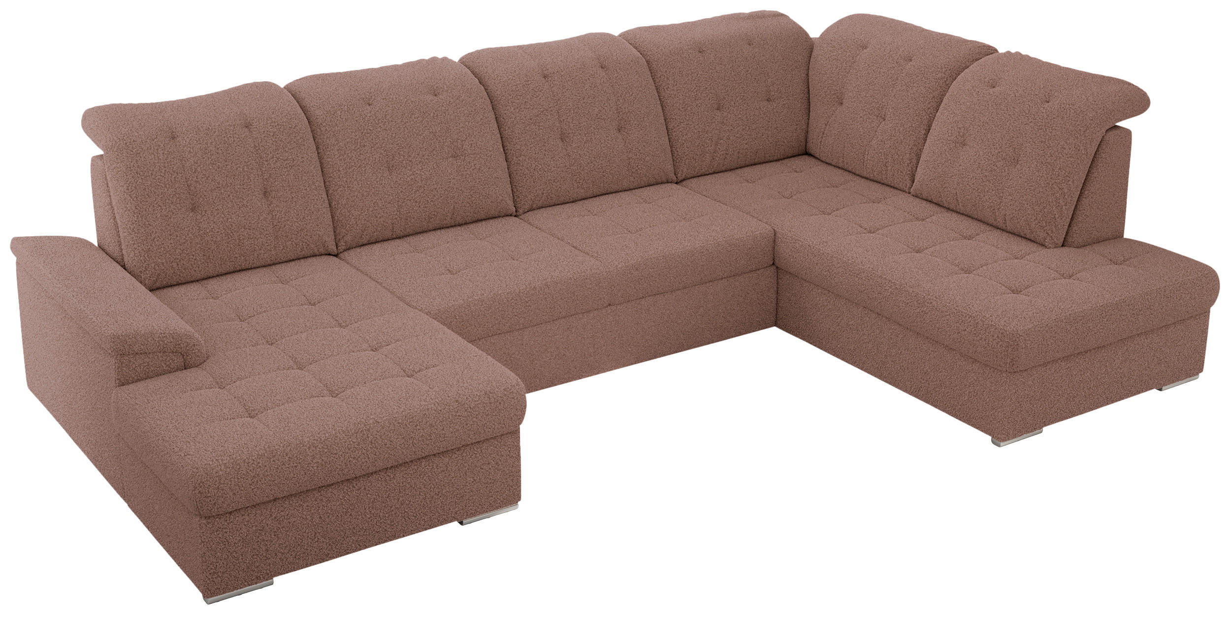 WOHNLANDSCHAFT MADRITO U - Rosa Boucle - Rechts - Silberfarben/Rosa, Textil/Metall (323/89/204cm) - MKS