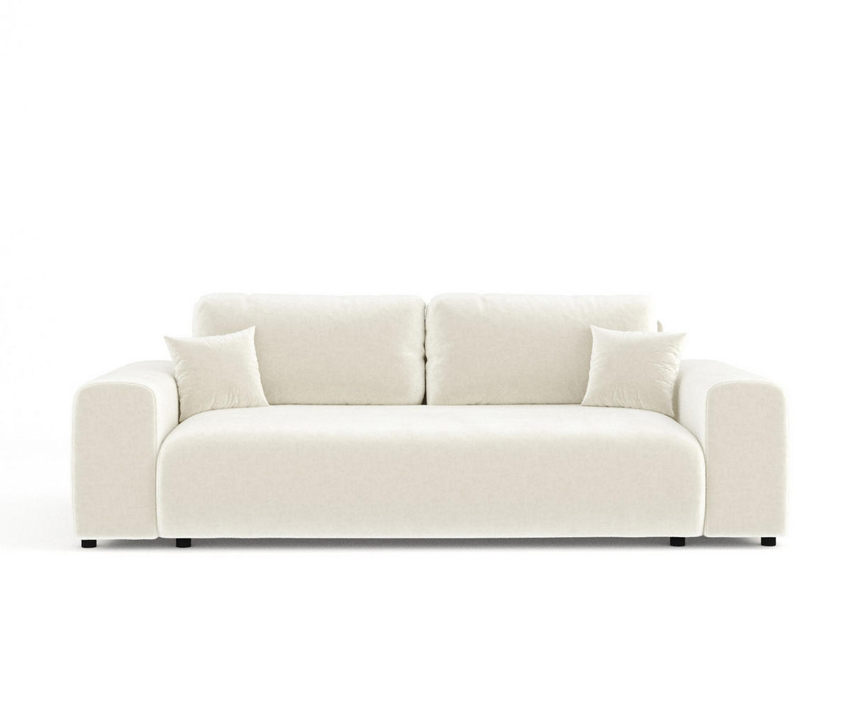3-SITZER-SOFA Zanzibar Creme Samtstoff - Creme/Schwarz, Holz/Holzwerkstoff (213/79/108cm) - Maison de Reve