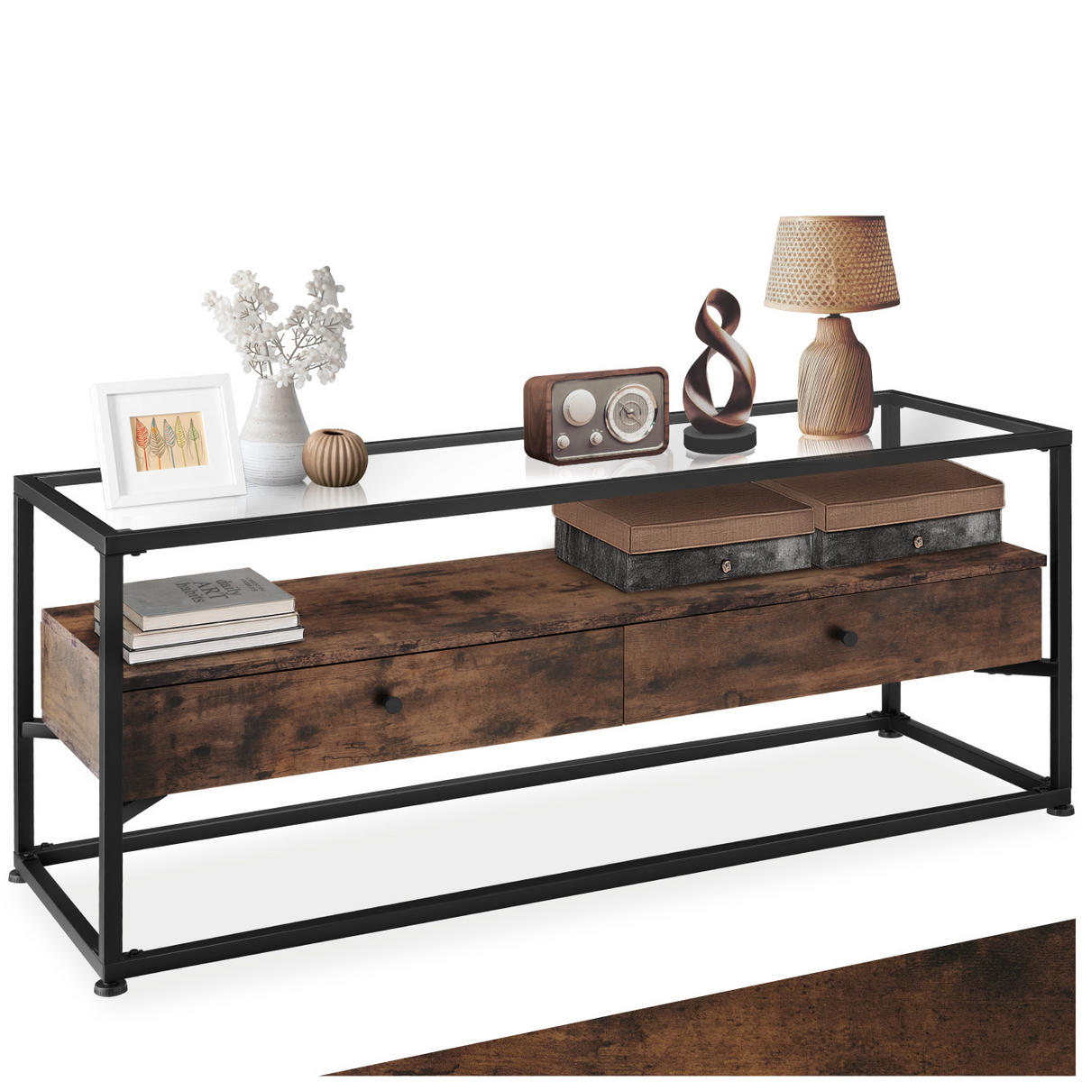 LOWBOARD Maidenhead,121,5 x 41,5 x 50,5 cm,Industrial Holz dunkel, rustikal - Rostfarben, Holzwerkstoff (41.5/50.5/121.5cm) - tectake
