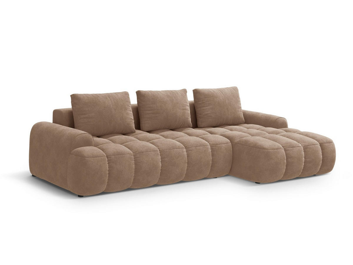 AUSKLAPPBARES-ECKSOFA rechts mit Container Linz aus Samt dunkelbeige 3 Sitzplätze - Mokka, Textil (142/275cm) - Cosmopolitan Design