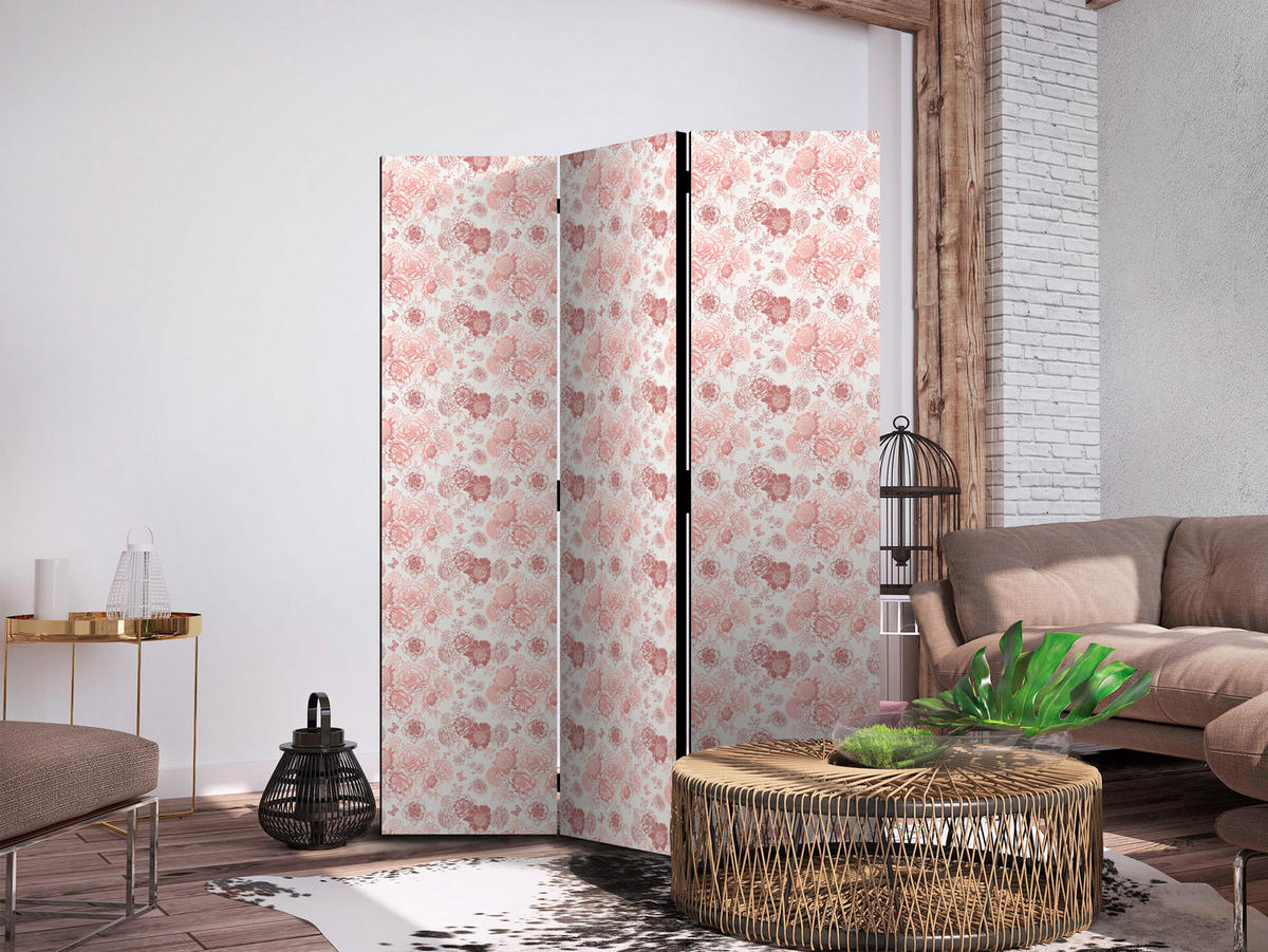 PARAVENT Beidseitig Bedruckter 3-tlg 135x172 cm Rosa Blumen - Rosa, Holz/Textil (135/172/3cm) - Muralo