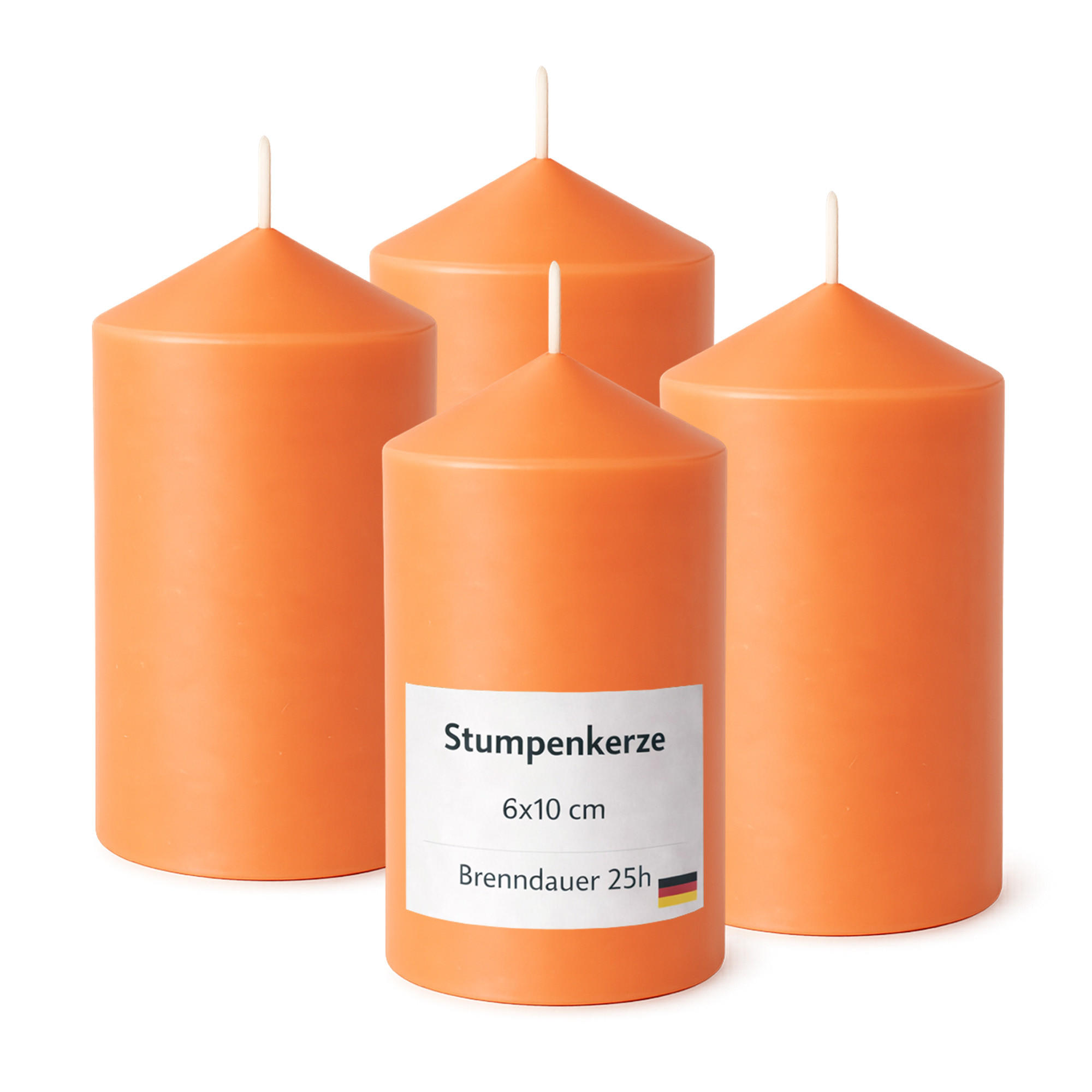 STUMPENKERZEN (4er Pack) Ø6cm x 10cm - Ocker - Dunkelorange, Naturmaterialien (10cm) - HS Candle