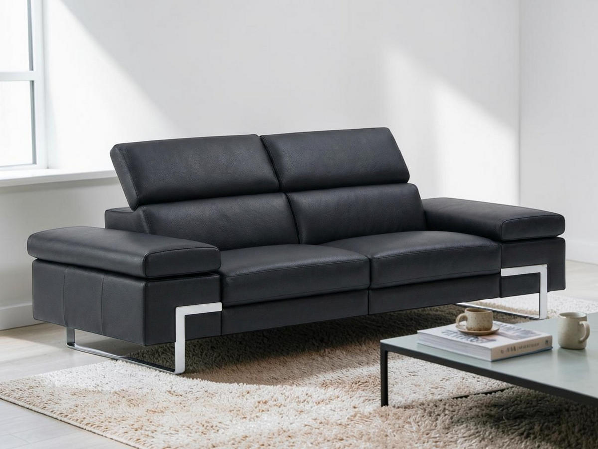 2-SITZER Sofa Opera Echtleder Schwarz - Schwarz, Leder/Metall (195/75/109cm)