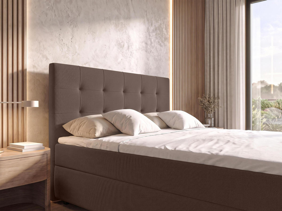 BOXBETT SAKARYA 160x200 cm mit Bettkasten und Matratze - Braun + TOPPER - Schwarz/Braun, Holz/Holzwerkstoff (160/200cm) - AX Living