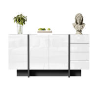 SIDEBOARD Anrichte mit Hochglanz-Oberfläche 2 Türen 4 Schubladen Weiß - Schwarz/Weiß, Holzwerkstoff/Metall (150/80.5/40cm) - EVRYAE