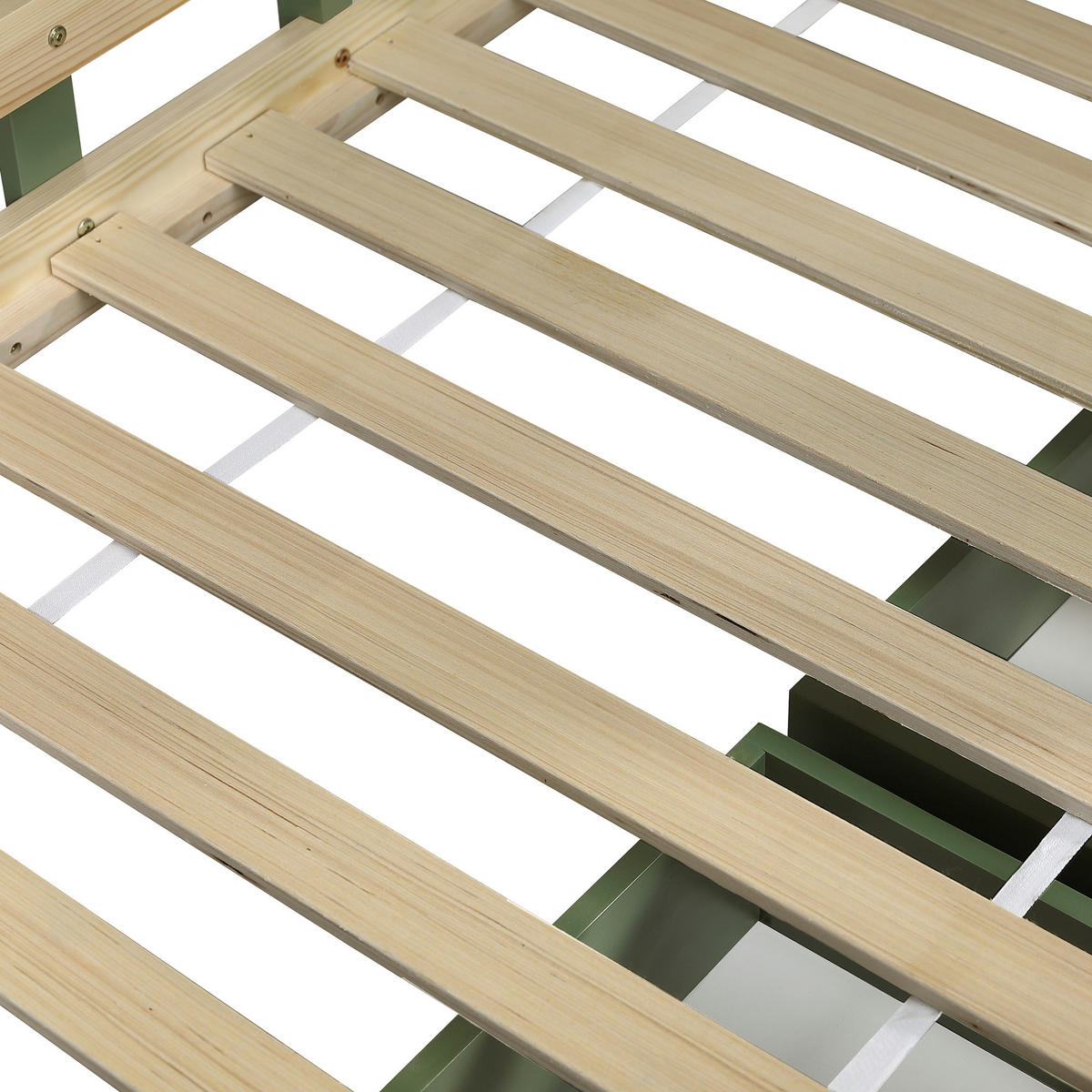 HAUSBETT 90/200 cm DE-02196, in Grün/Natur, mit Dach, Fenster und 2 Schubladen - Grün, Holzwerkstoff (90/200cm) - ComfortXL