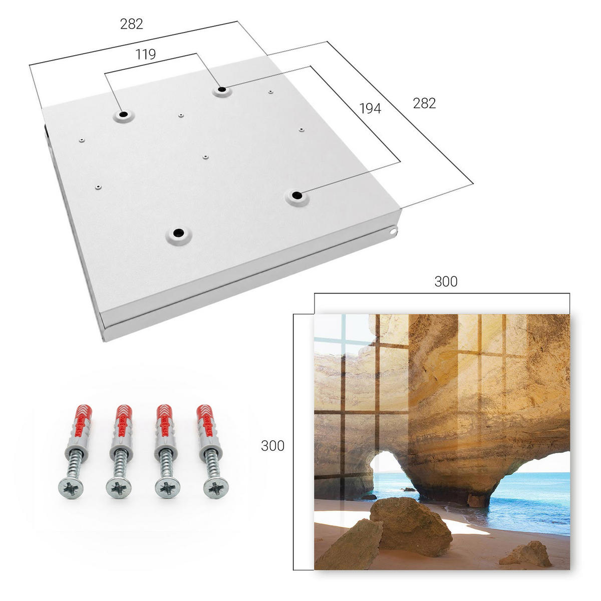 SCHLÜSSELBOX Weiß 30x30 cm – Türöffnung nach rechts - Meereshöhle - Beige, Metall (30/30/5cm) - TULUP