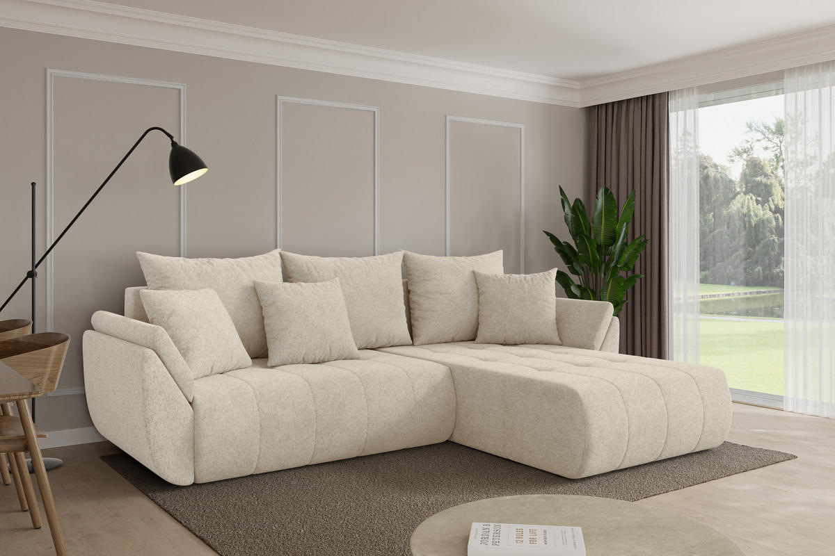ROHOVÁ SEDAČKA s funkcí spaní, otoman vpravo TOKO-L 277x194x86 krémová velur - černá/krémová, kompozitní dřevo/textil (277/194cm) - ALTDECOR