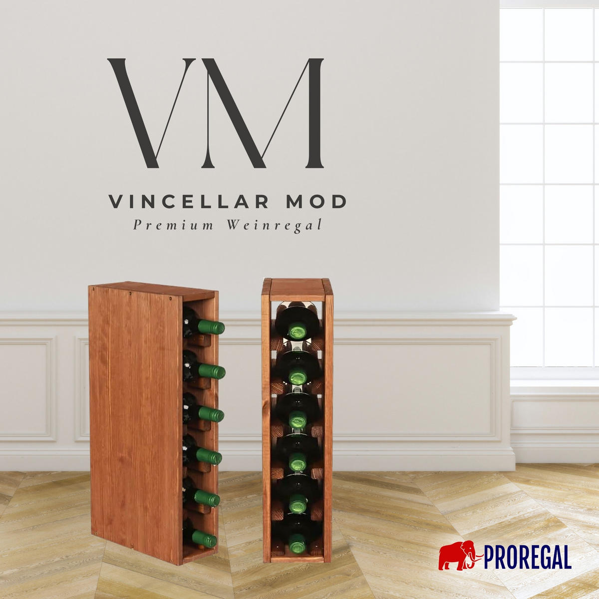 WEINREGAL Vincellar Mod 60x12x30 cm Schmal Modul Für 6 Flaschen Massives Kiefernholz Braun Geölt - Braun, Holz (12/60/30cm) - PROREGAL