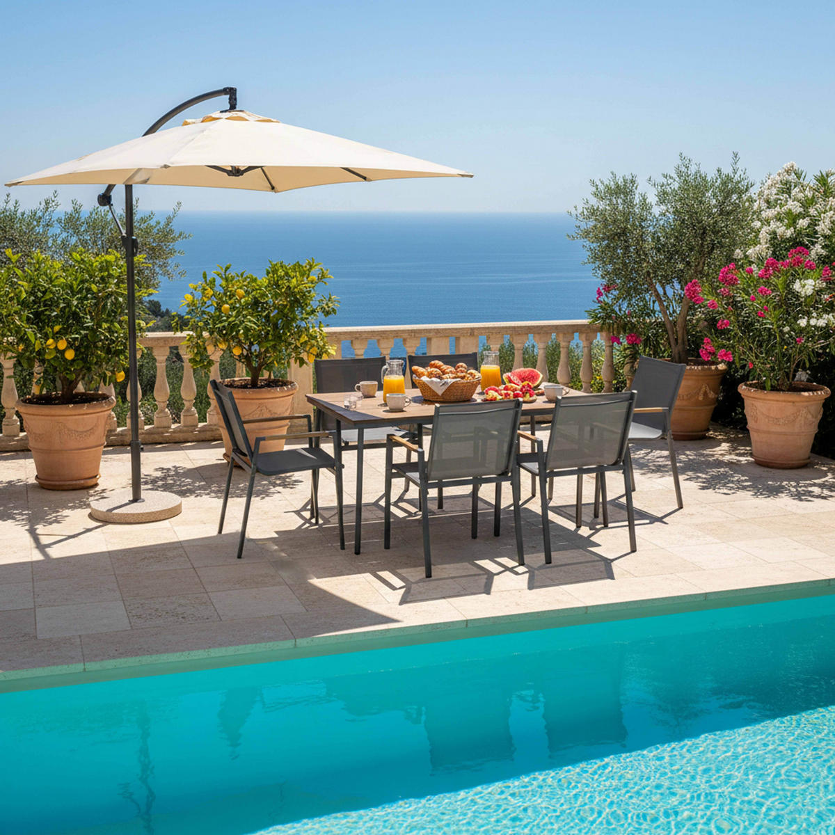 GARTENSET 7-tlg., Grau - Grau, Metall - Oviala