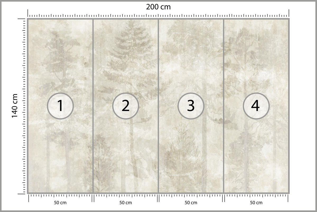 FOTOTAPETE für Wohnzimmer Boho Wald Bäume Beton Abstrakt Vintage Beige 200x140 - Beige/Braun, Papier (200/140cm) - Muralo