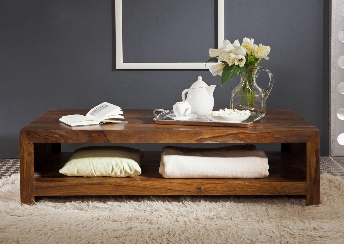 COUCHTISCH Sheesham 135x70x36 walnuss lackiert DUKE #120 - Dunkelbraun, Holz (135/70/36cm) - Massivmoebel24