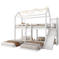 ETAGENBETT Hausbett mit Rutsche, Weiß, 90/200 cm, 3 Schlafplätze - Weiß, Holz (90/200cm) - MIVRAY