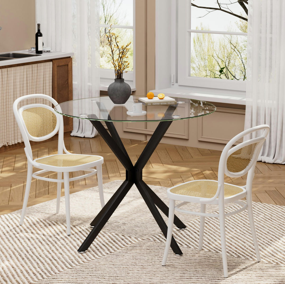 ESSTISCH 90/90/78 cm aus Glas und Metall, platzsparend und pflegeleicht, Schwarz - Schwarz, Glas (90/90/78cm) - Redom