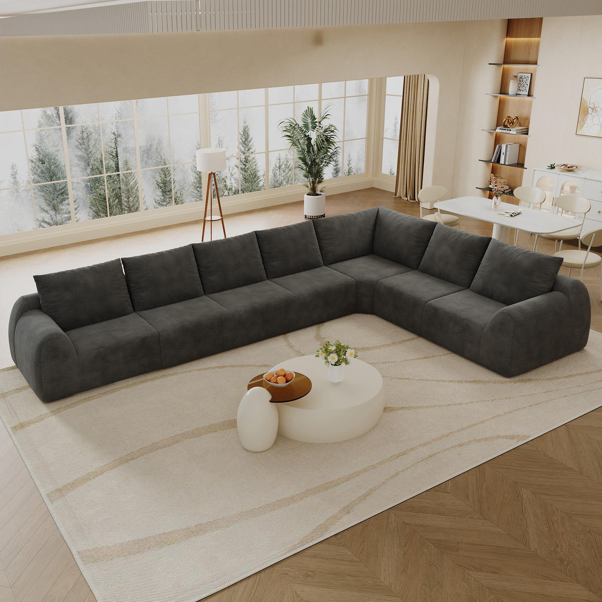 ECKSOFA 401/267/85 cm Dunkelgrau Chenille, 7-Sitzer - Dunkelgrau, Textil (401/267cm) - Oxeza