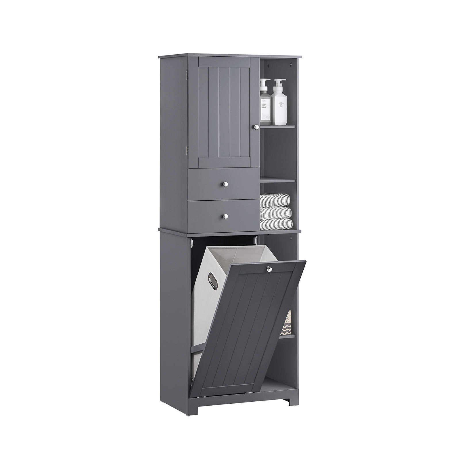 HOCHSCHRANK mit Wäschesack Grau - Grau, Holzwerkstoff (60/170/37cm) - SoBuy