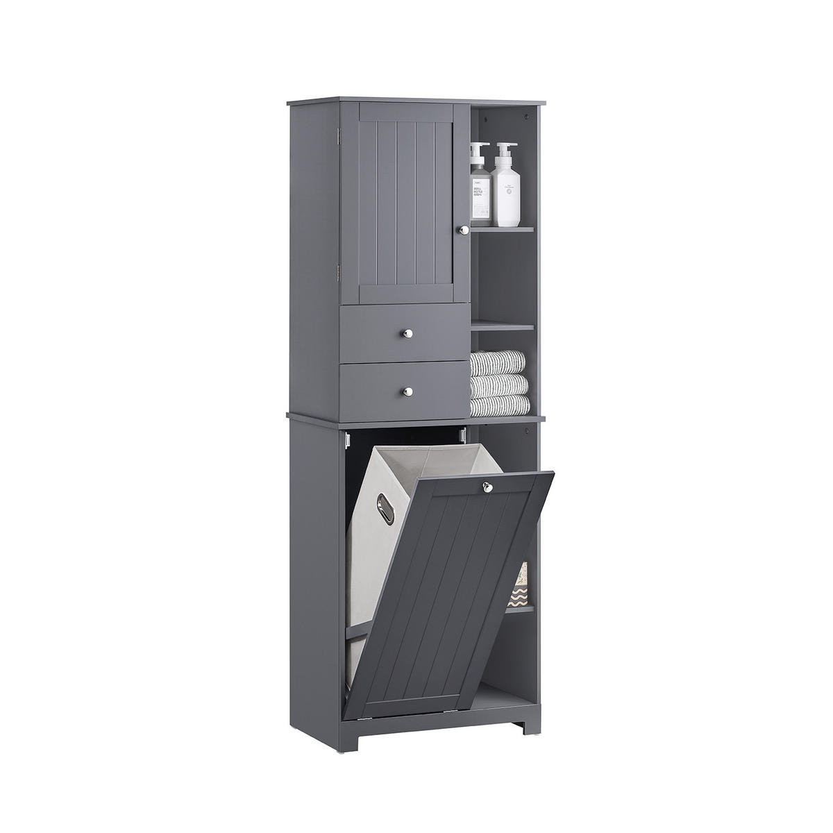 HOCHSCHRANK mit Wäschesack Grau - Grau, Holzwerkstoff (60/170/37cm) - SoBuy