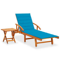 SONNENLIEGE mit Tisch und Auflage Akazie Massivholz - Blau, Holz (67/85/200cm) - furnicato