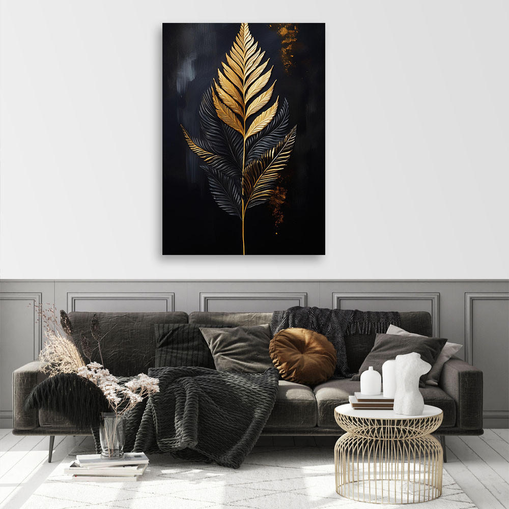 WANDBILD blattgoldfarn - Schwarz, Textil (70/100cm) - Feeby