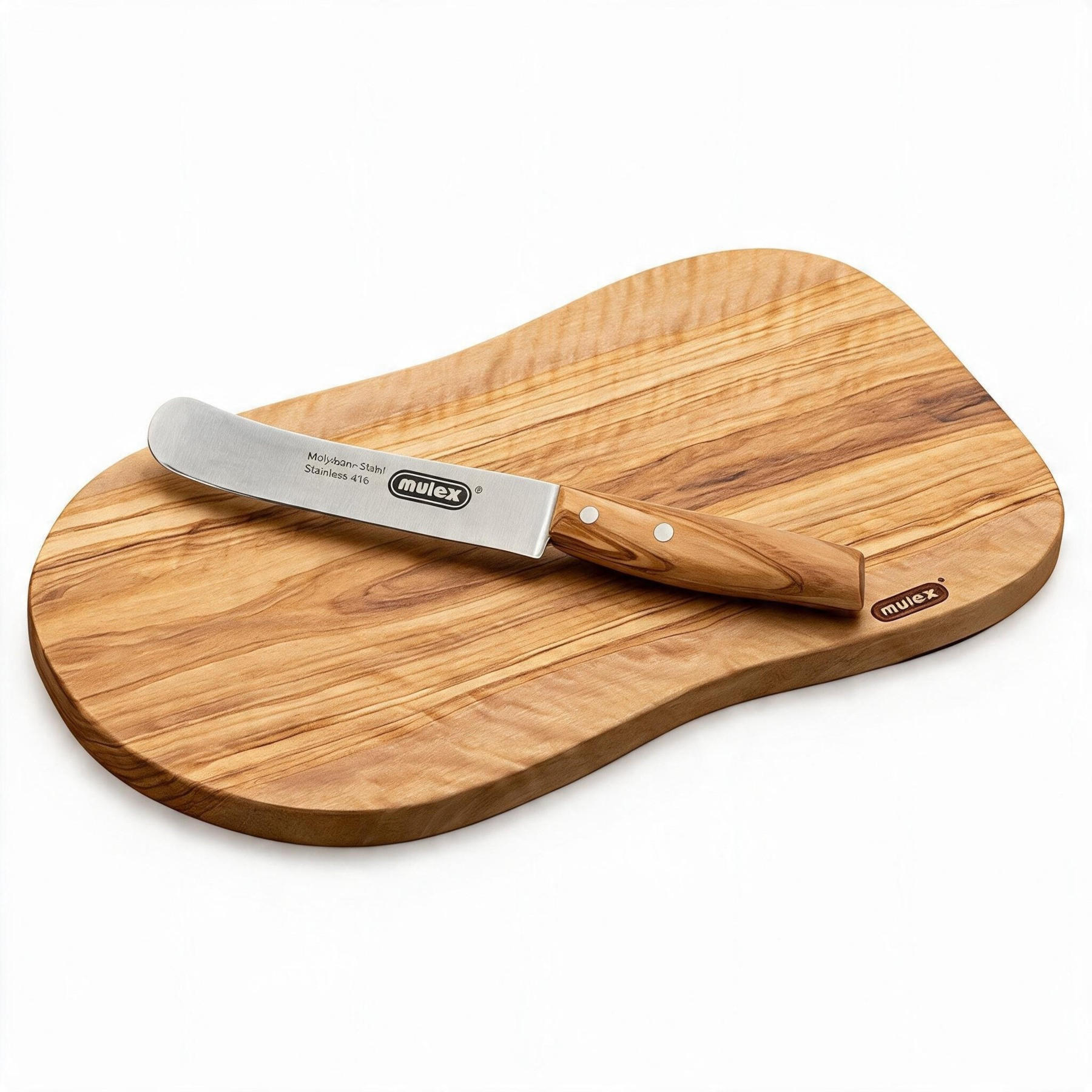 SCHNEIDEBRETT Toscana und Buckelsmesser mit gerader Klinge - Naturfarben, Holz (18/29cm) - Mulex
