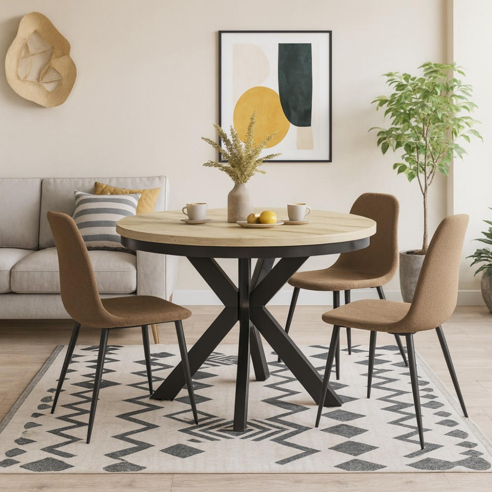 ESSTISCH Bilbao, Runder, mit Metallbeinen, eiche Artisan+Schwarz - Schwarz/Eiche Artisan, Holzwerkstoff/Metall (100/100/77cm) - Beautysofa