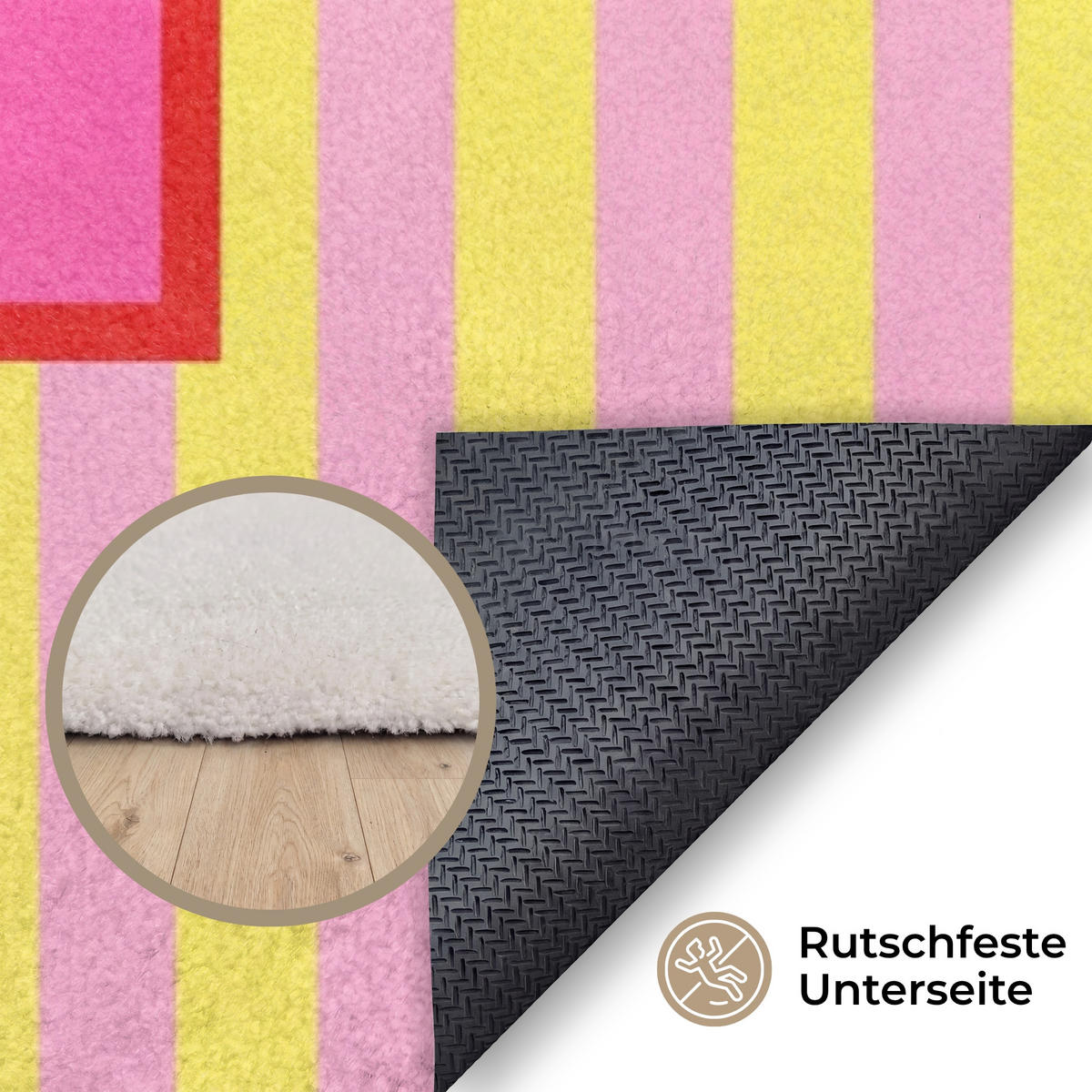 TEPPICH - Text - Streifen - Rosa - 200x140 cm - Pink, Kunststoff/Textil (200/0.4cm) - OnlyWow
