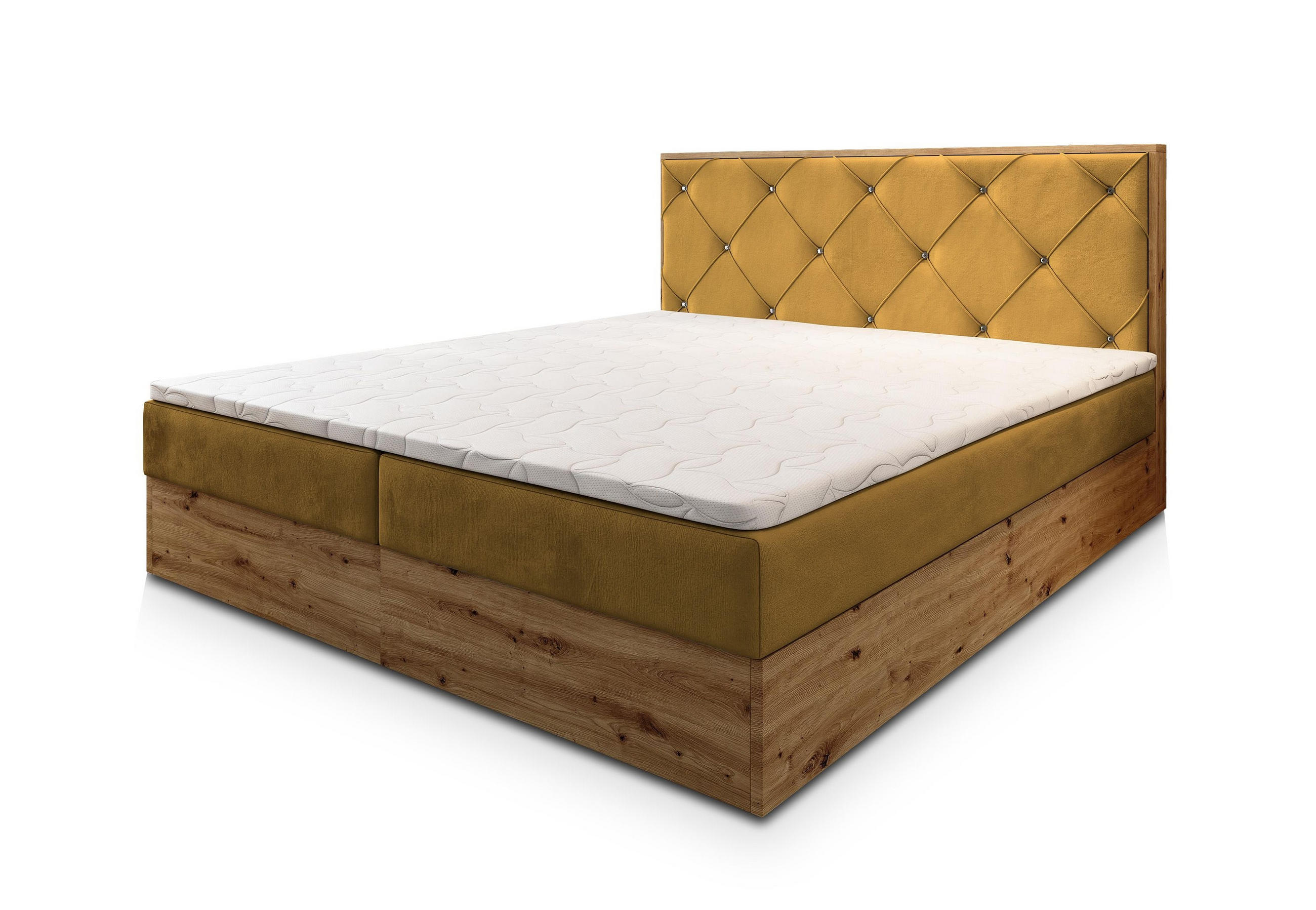 POSTEL BOXSPRING FOSCO 160x200 cm, s matrací a úložným prostorem, žlutá - žlutá, kompozitní dřevo/textil (160/200cm) - MASSENO