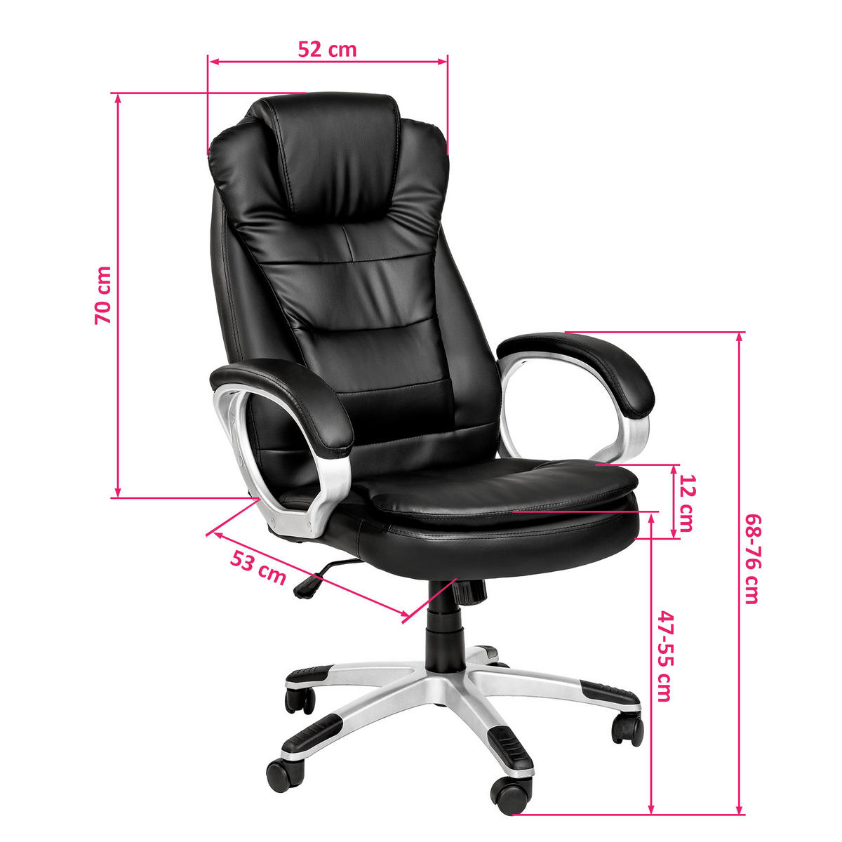 BÜROSTUHL Zulu,einstellbare Wippfunktion,schwarz - Schwarz, Leder (53/55/53cm) - tectake