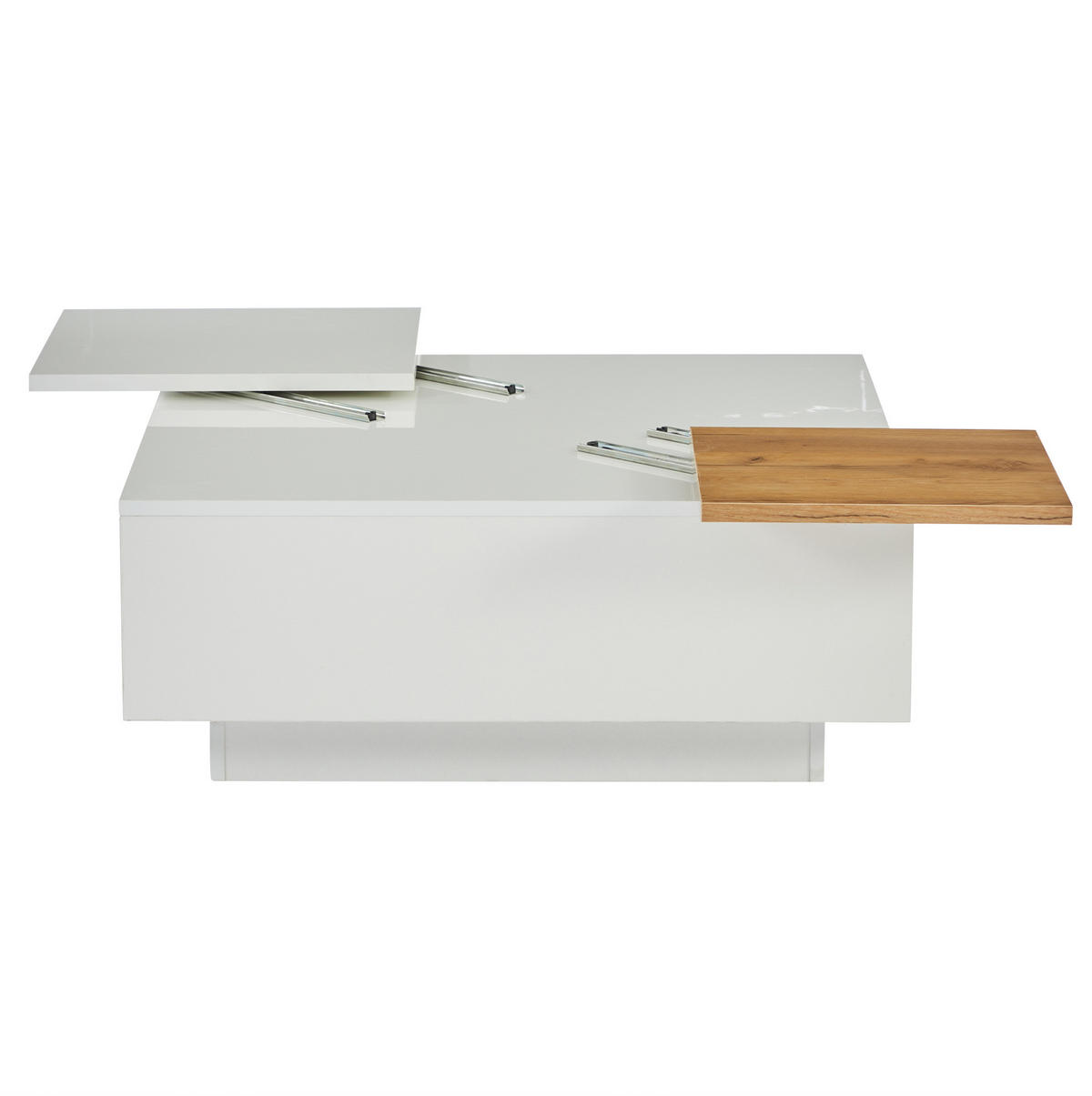 COUCHTISCH aus Spanplatte 75x75x33,5 cm Weiß Hochglanz mit 4 Schubladen und verschiebbaren Tischplatten - Weiß, Holzwerkstoff (75/75/33cm) - IVMEU