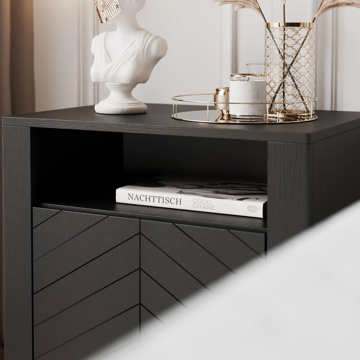 NACHTSCHRANK LORIEN 54/40/57 cm Schwarz - Schwarz, Holzwerkstoff/Metall (54/57.1/40.6cm) - Idohome