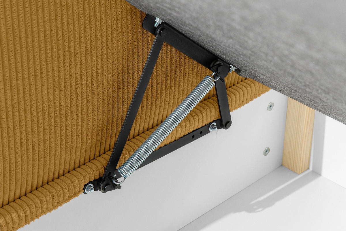 JUGENDBETT ROTI Einzelbett mit Bettkasten, 90x200cm, Bett mit Bonellmatratze, mit Rückenlehne - Gelb/Schwarz, Holz/Holzwerkstoff (92/200cm) - KONSIMO®
