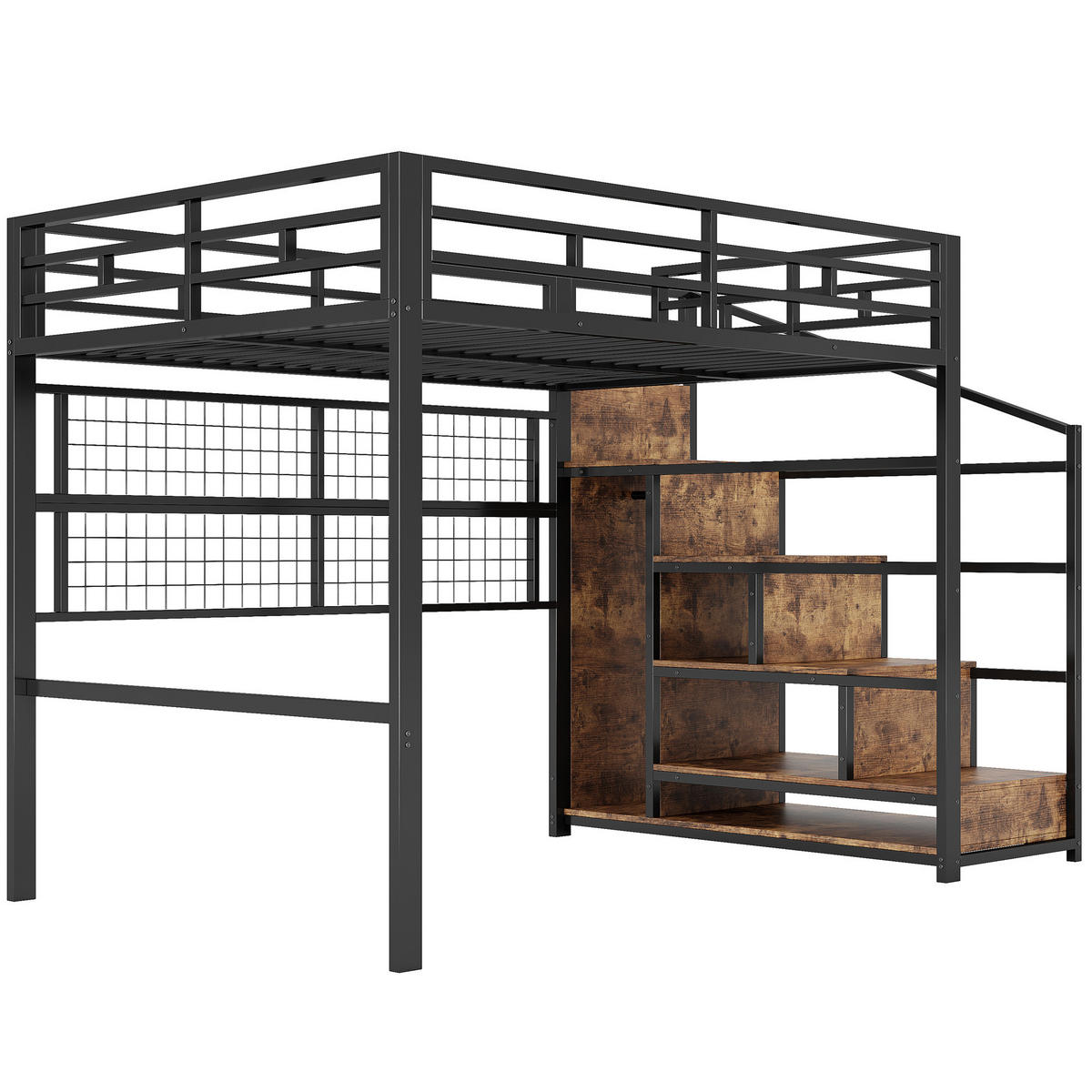 HOCHBETT 140x200cm Schwarz Metall Kleiderschrank LED-Licht - Schwarz, Metall (140/200cm) - FLIEKS