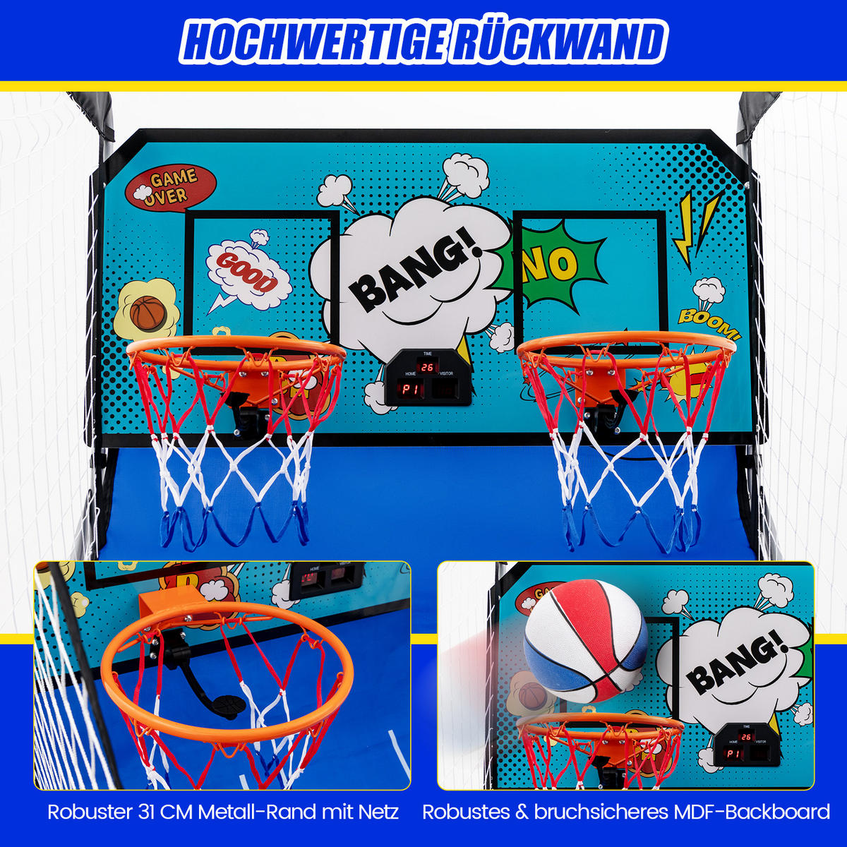 ARCADE-BASKETBALLSPIEL Blau - Blau, Metall (110/206cm) - COSTWAY